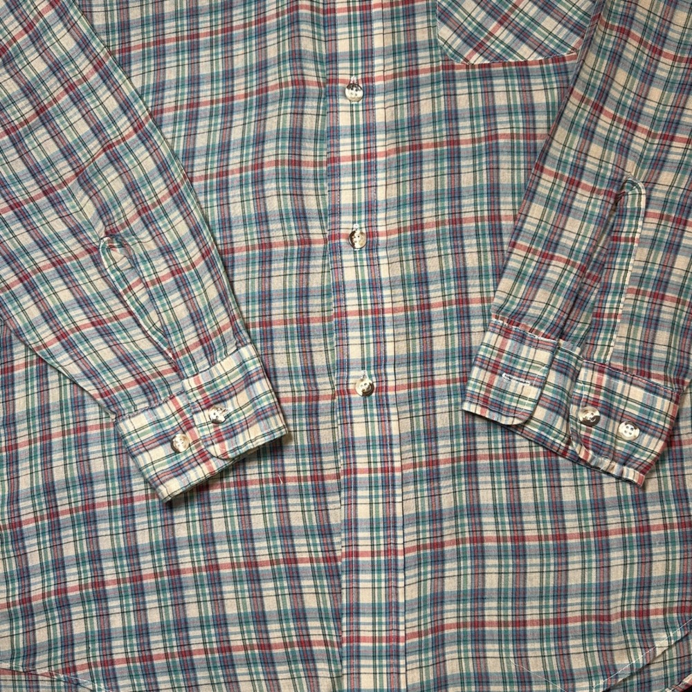 Vtg Levi Strauss‎ & Co Button Shirt Mens L Regular Tan Blue Red Plaid Cotton USA - Picture 3 of 14